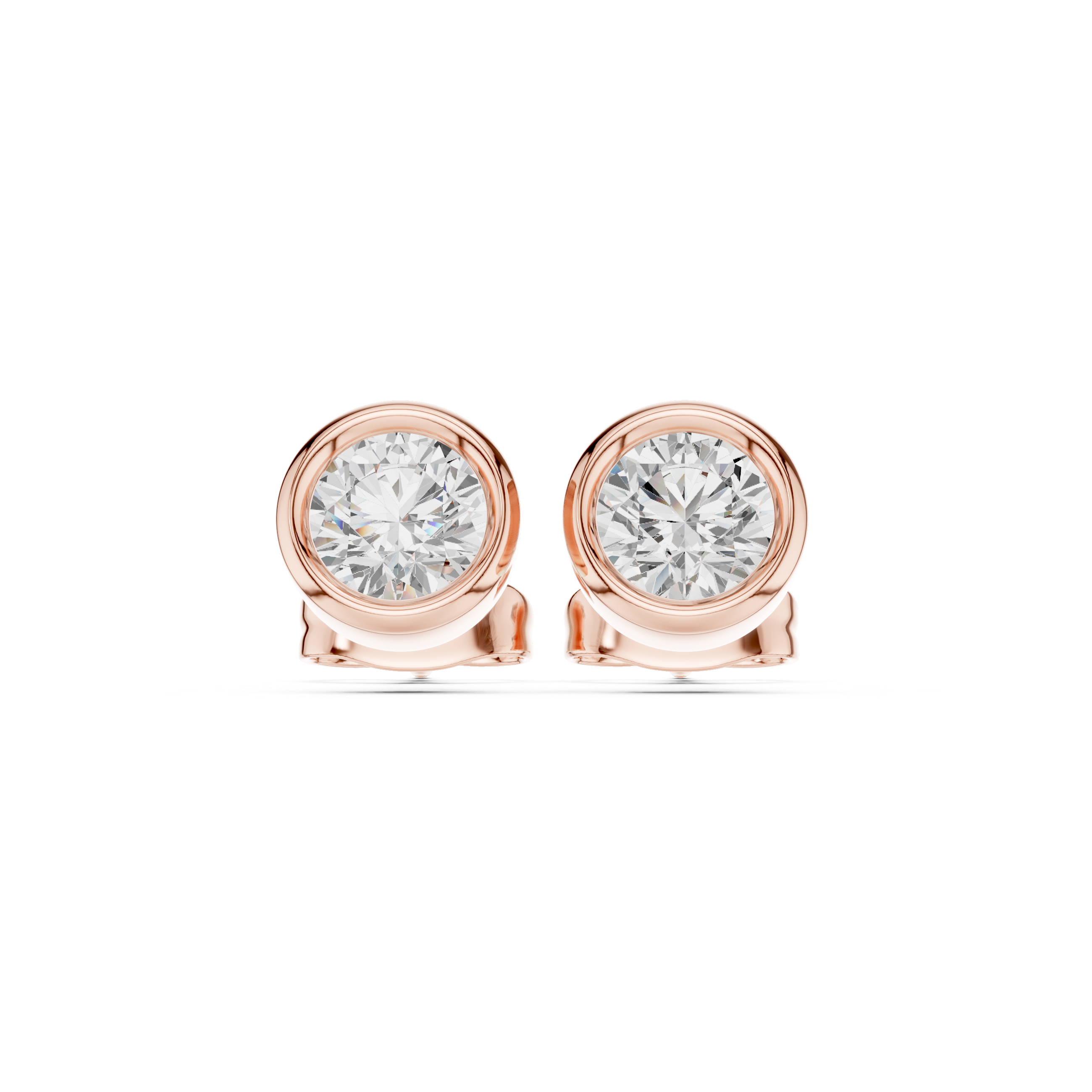 Round Cut Diamond Bezel Set Classic Stud Earrings