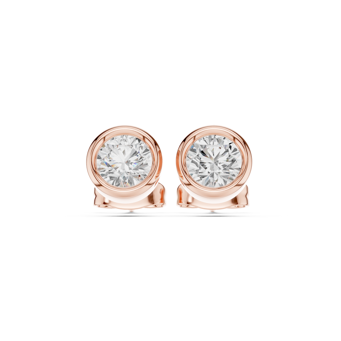 Round Cut Diamond Bezel Set Classic Stud Earrings