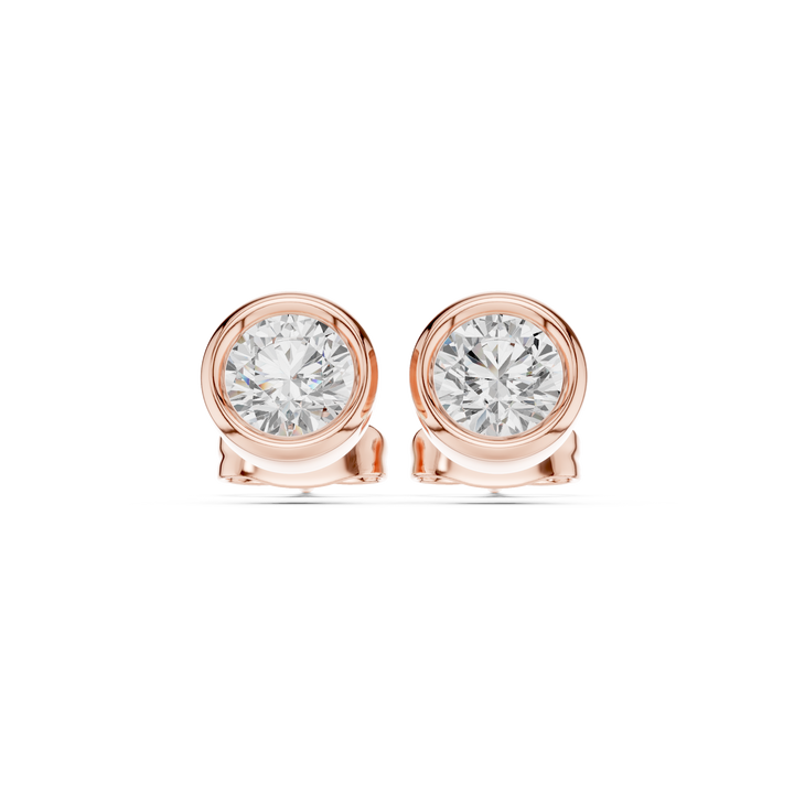 Round Cut Diamond Bezel Set Classic Stud Earrings