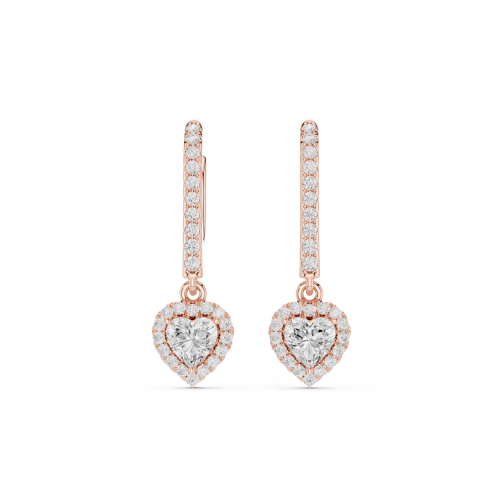 Heart Cut Diamond Halo Dangle Drop Earrings