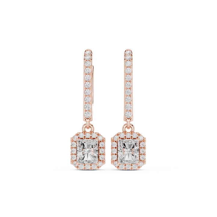 Radiant Cut Diamond Halo Drop Dangle Earrings