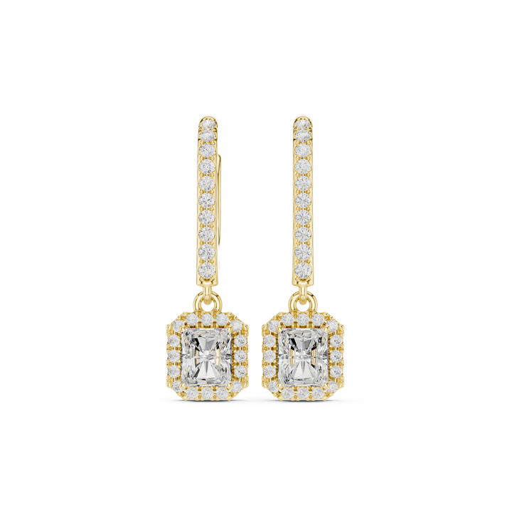 Radiant Cut Diamond Halo Drop Dangle Earrings