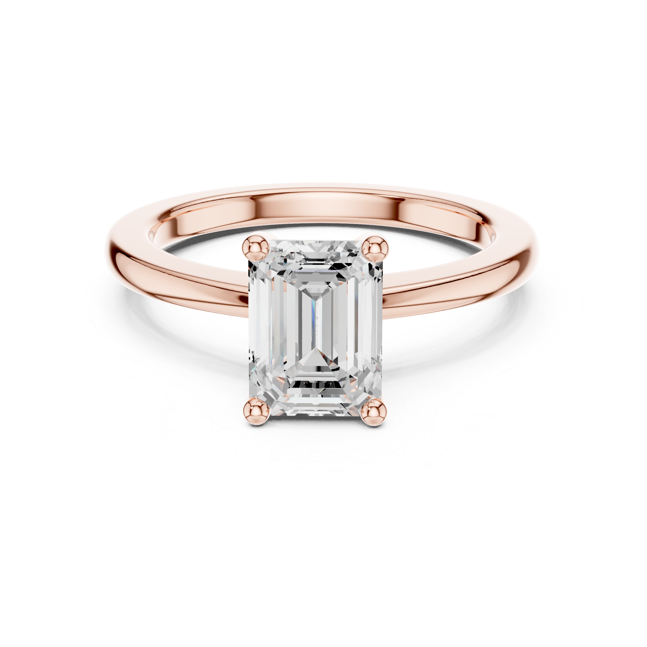 Sparkling Emerald Cut Diamond Solitaire Engagement Ring in Classic Four Prong Setting close-up accent detail