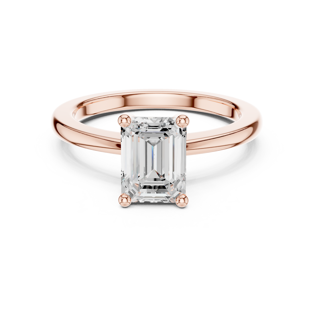 Sparkling Emerald Cut Diamond Solitaire Engagement Ring in Classic Four Prong Setting close-up accent detail
