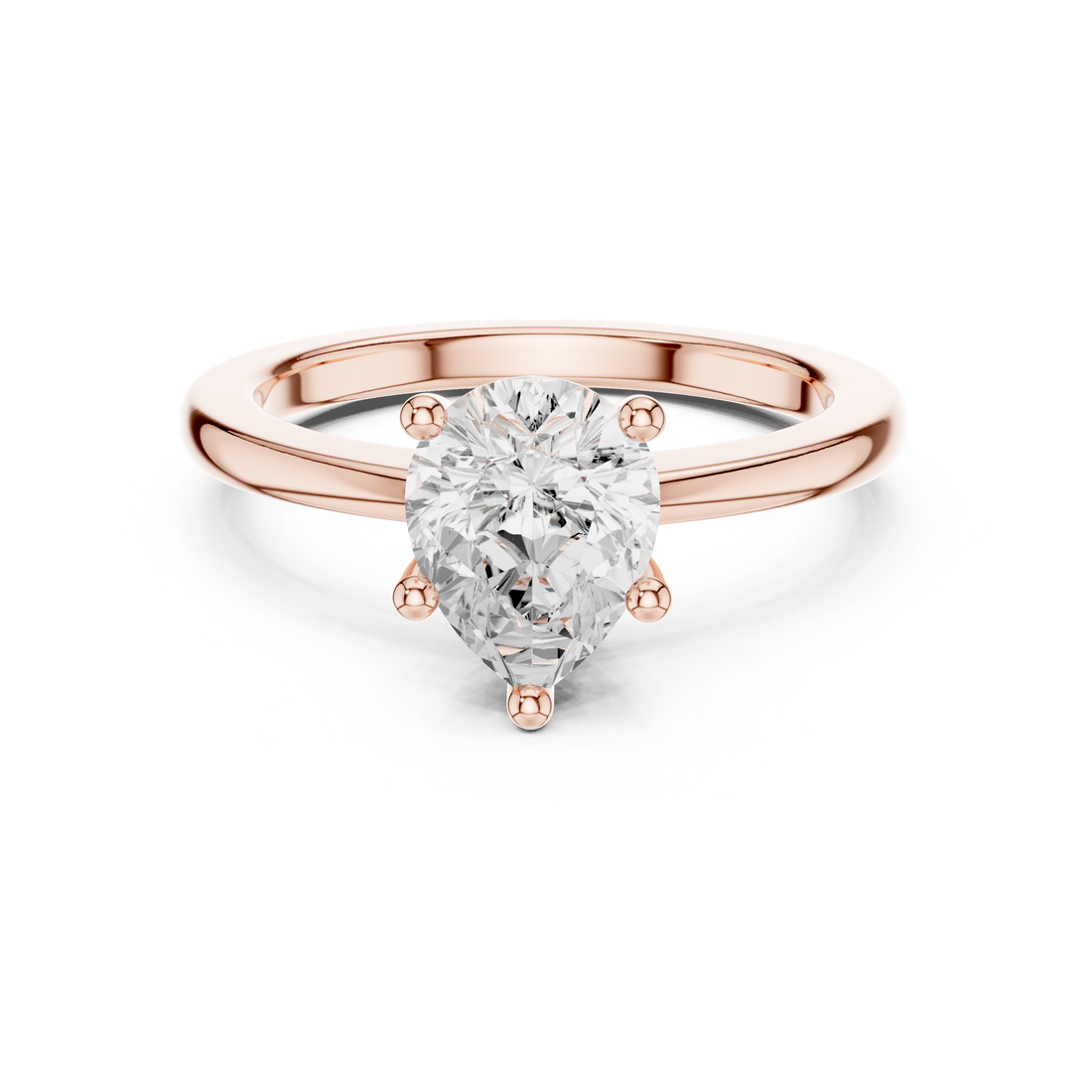Sparkling Pear Cut Diamond Solitaire Engagement Ring Classic Five Prong Setting close-up accent detail