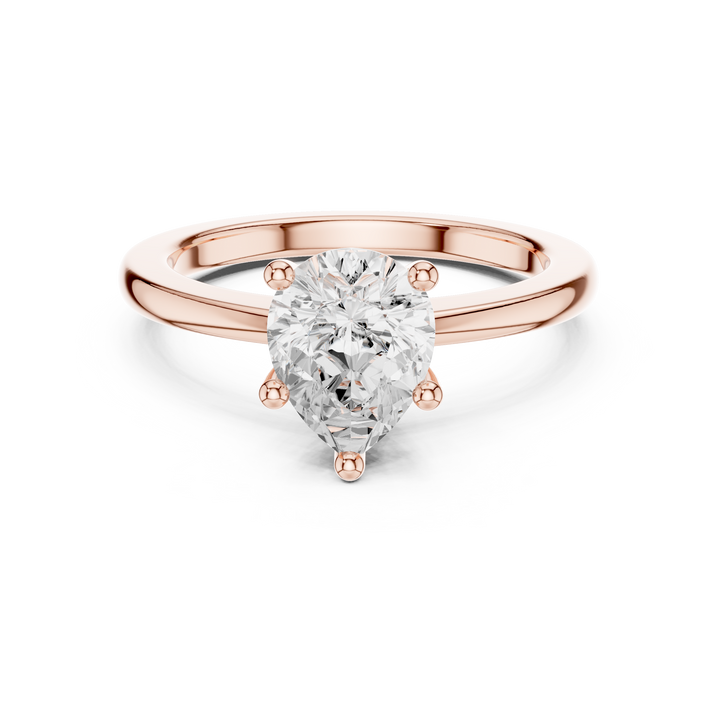 Sparkling Pear Cut Diamond Solitaire Engagement Ring Classic Five Prong Setting close-up accent detail