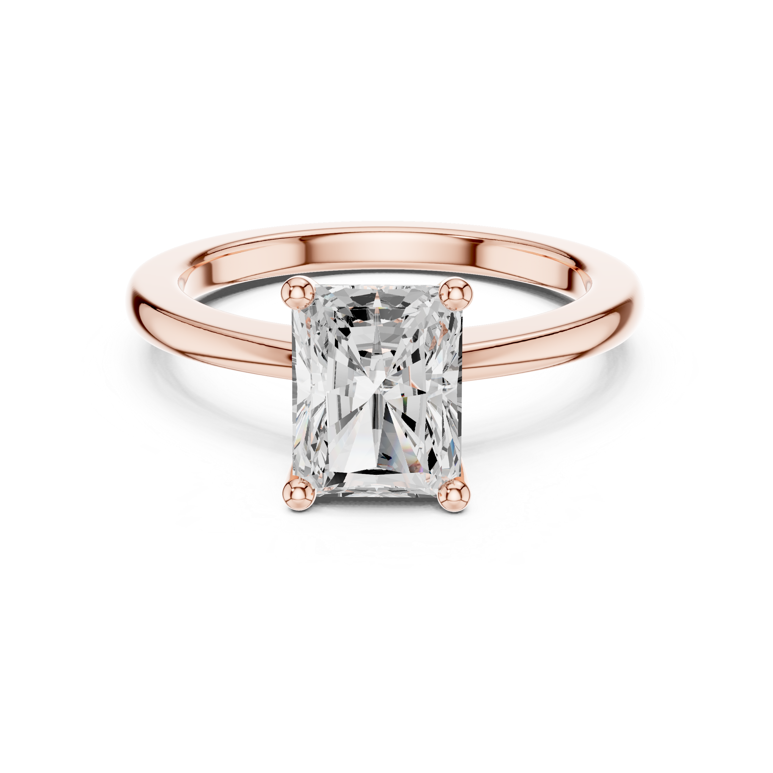 Sparkling Radiant Cut Diamond Solitaire Engagement Ring Classic Four Prong Setting close-up accent detail
