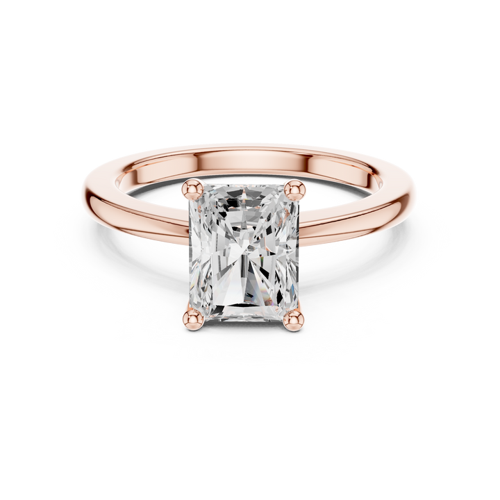Sparkling Radiant Cut Diamond Solitaire Engagement Ring Classic Four Prong Setting close-up accent detail