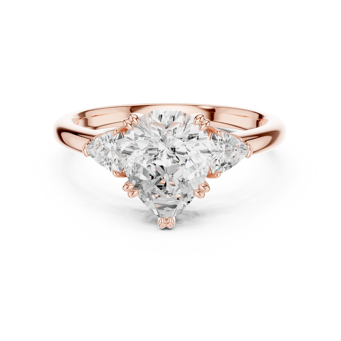 Sparkling Pear Cut Diamond Three Stone Engagement Ring with Trillion Side Diamonds close-up accent detail