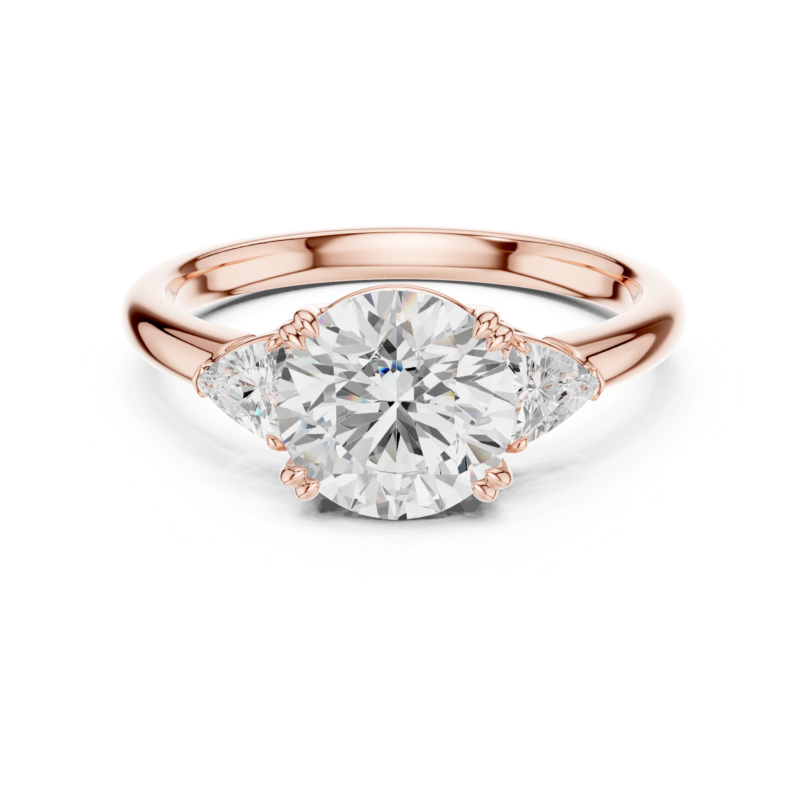 Timeless Round Cut Diamond Three Stone Ring with Trillion Side Diamonds accent stones classic look