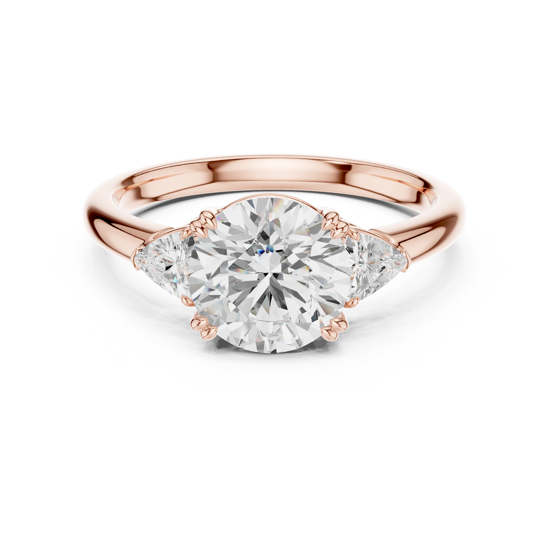 Timeless Round Cut Diamond Three Stone Ring with Trillion Side Diamonds accent stones classic look