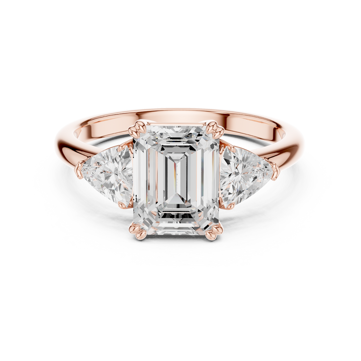 Timeless Emerald Cut Diamond Three Stone Engagement Ring with Trillion Side Diamonds accent stones classic look