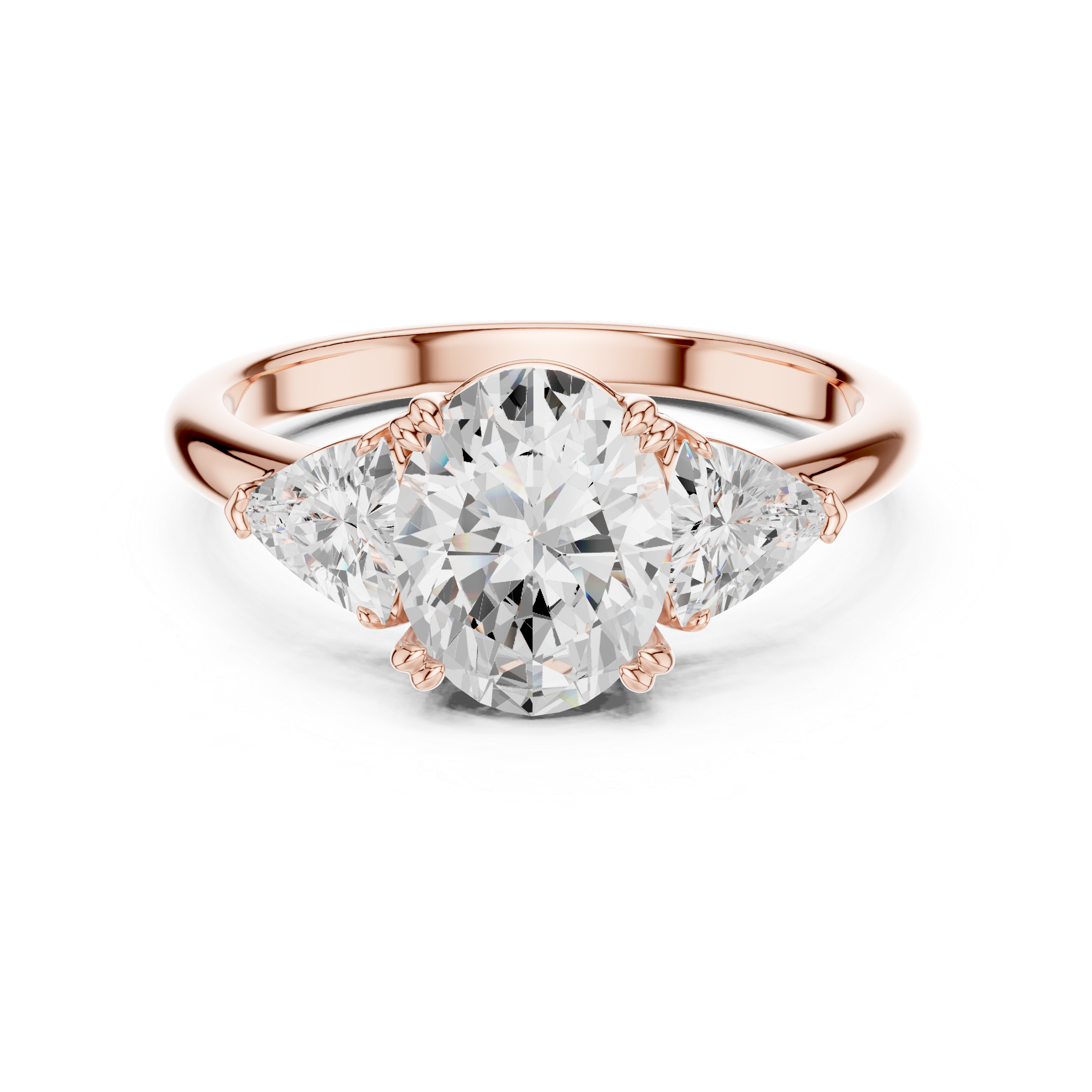 Timeless Oval Cut Diamond Three Stone Engagement Ring with Trillion Side Diamonds accent stones classic look