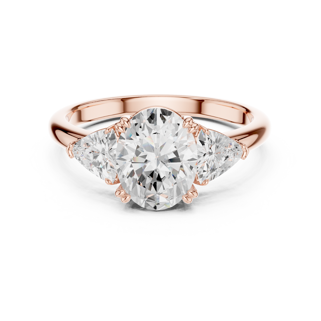 Timeless Oval Cut Diamond Three Stone Engagement Ring with Trillion Side Diamonds accent stones classic look