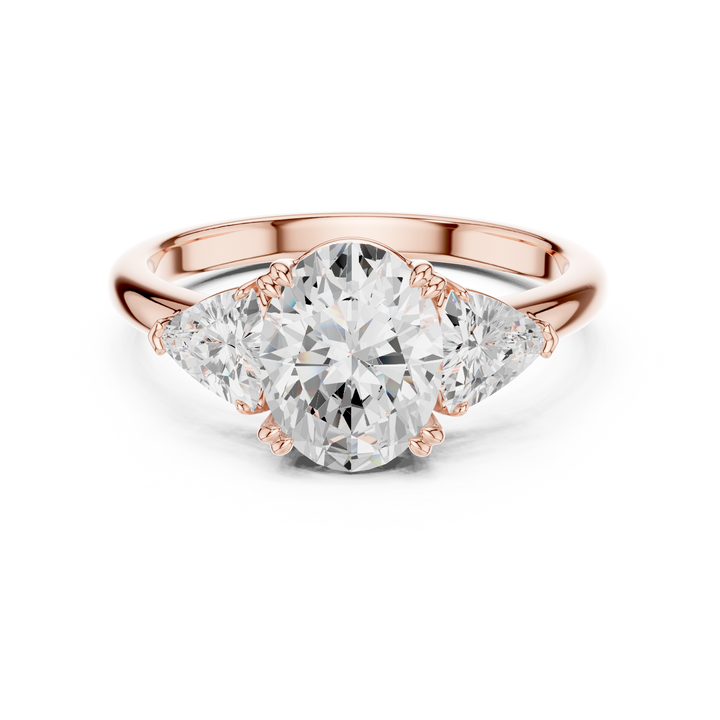 Timeless Oval Cut Diamond Three Stone Engagement Ring with Trillion Side Diamonds accent stones classic look