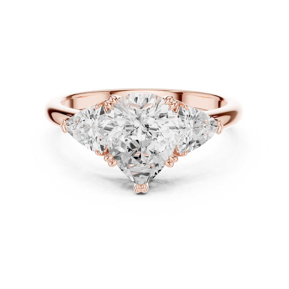 Sparkling Pear Cut Diamond Three Stone Engagement Ring with Trillion Side Diamonds close-up accent detail