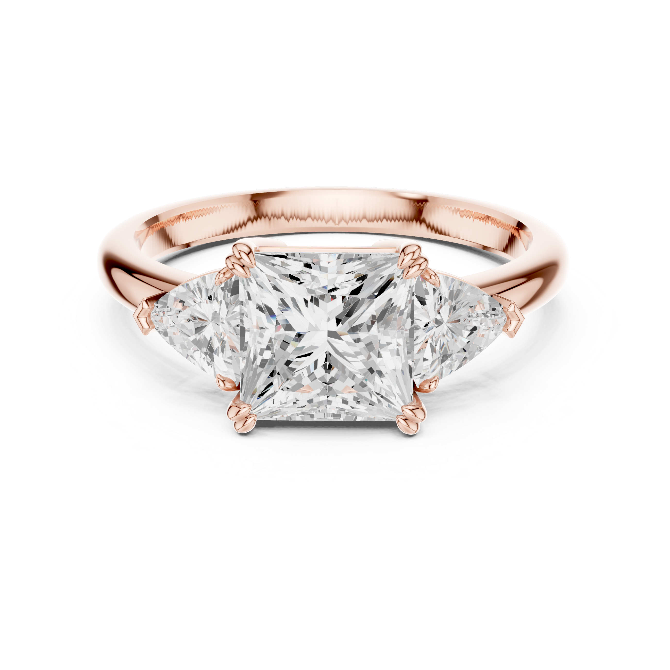 Timeless Princess Cut Diamond Three Stone Engagement Ring with Trillion Side Diamonds accent stones classic look