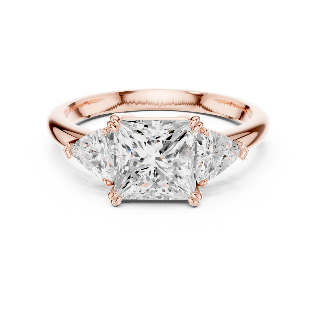 Timeless Princess Cut Diamond Three Stone Engagement Ring with Trillion Side Diamonds accent stones classic look