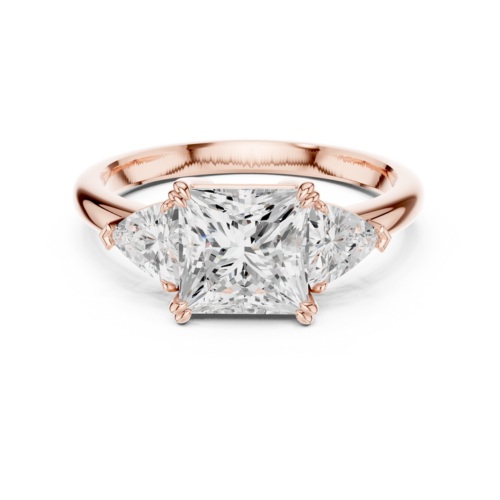 Timeless Princess Cut Diamond Three Stone Engagement Ring with Trillion Side Diamonds accent stones classic look