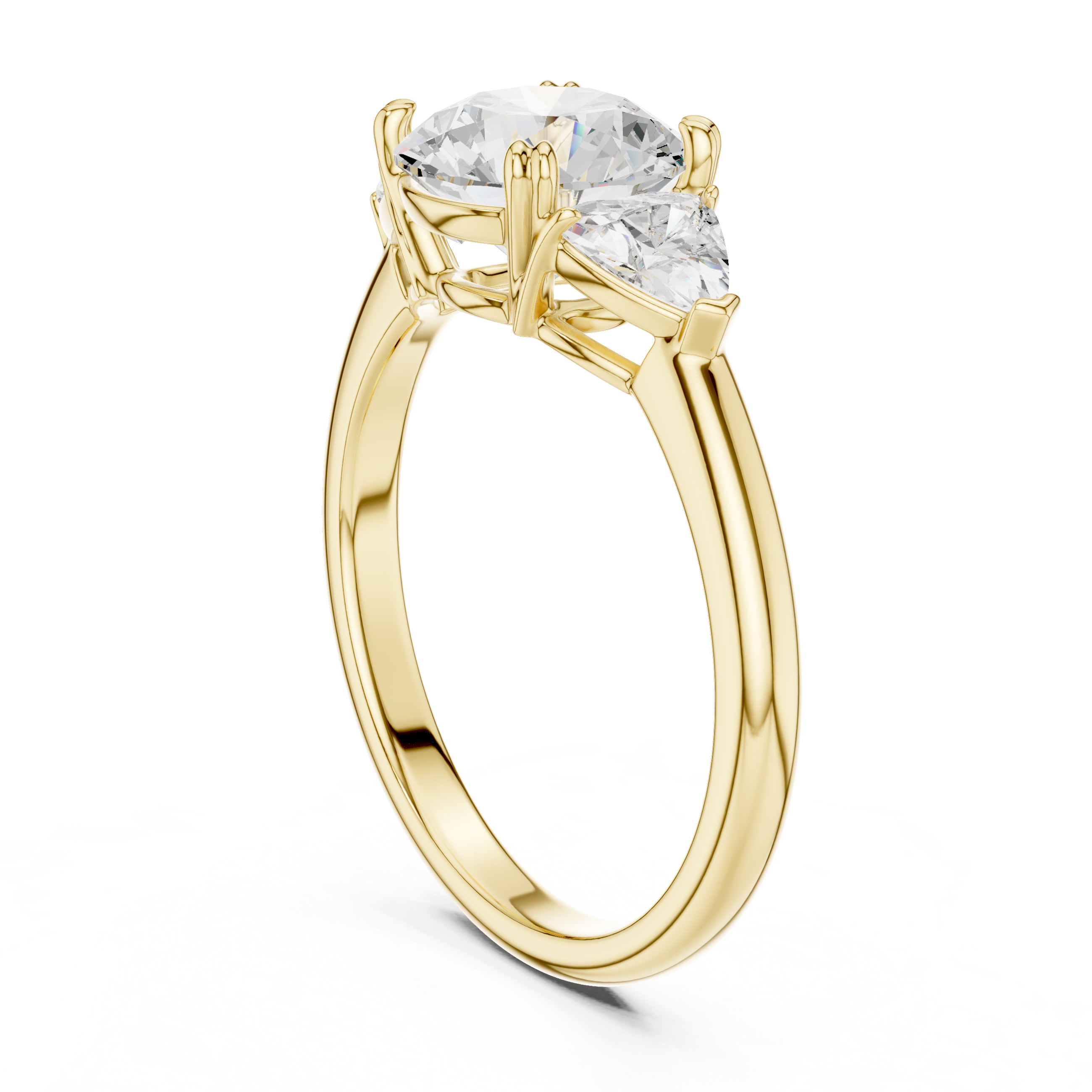 Round Cut Diamond Three Stone Engagement Ring with Trillion Side Diamonds