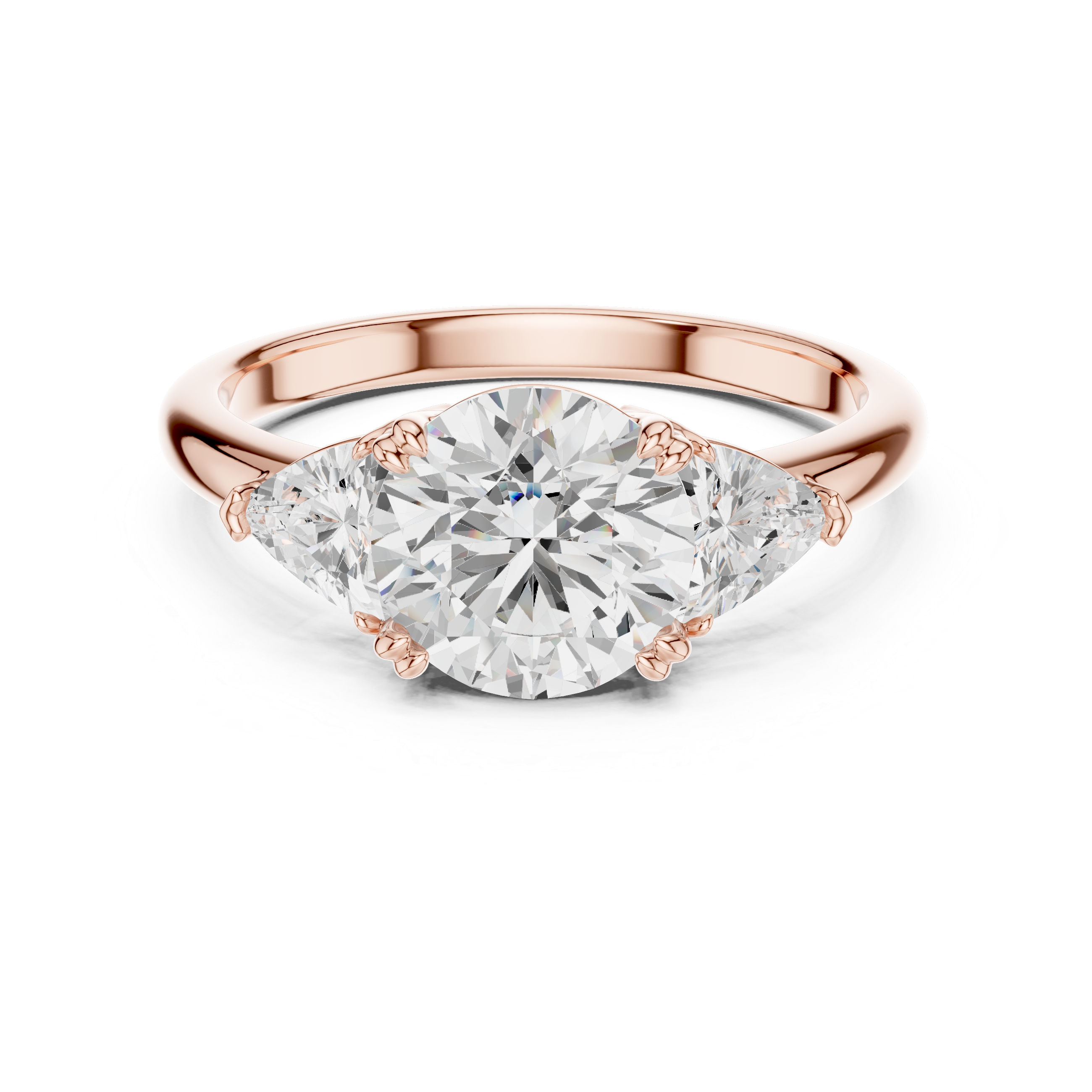 Round Cut Diamond Three Stone Engagement Ring with Trillion Side Diamonds