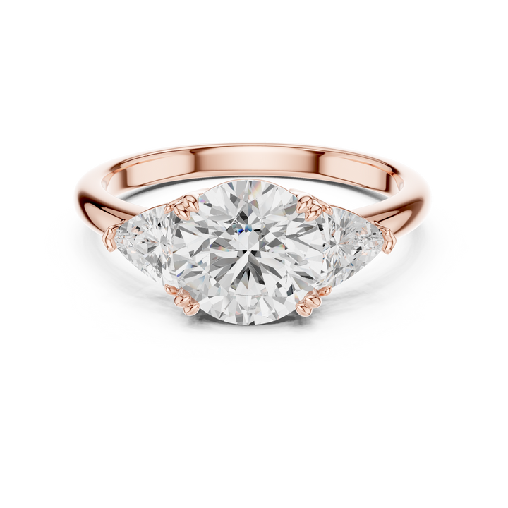 Round Cut Diamond Three Stone Engagement Ring with Trillion Side Diamonds