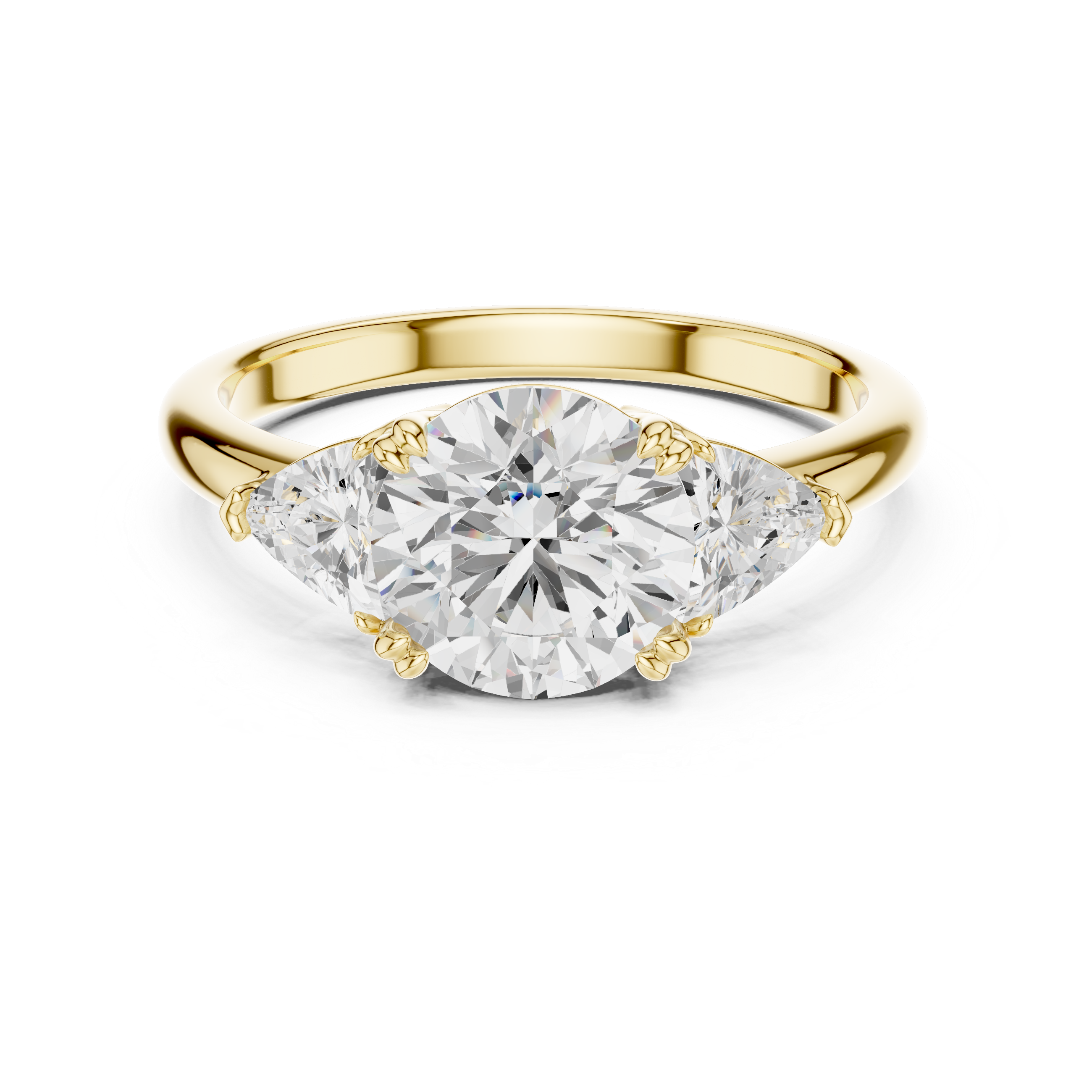 Round Cut Diamond Three Stone Engagement Ring with Trillion Side Diamonds