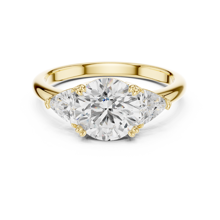 Round Cut Diamond Three Stone Engagement Ring with Trillion Side Diamonds