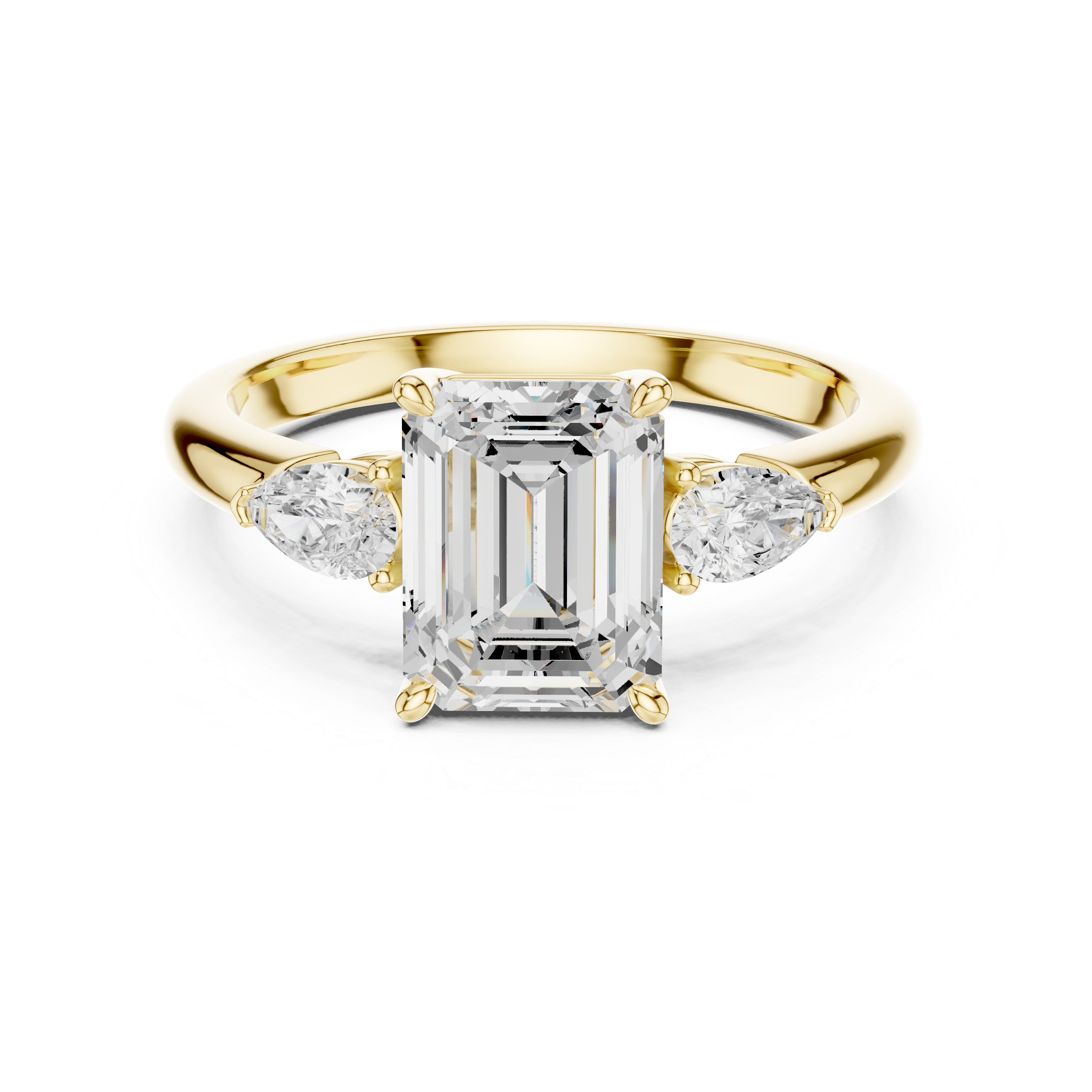 Emerald Cut Diamond Three Stone Ring with Pear Side Diamonds