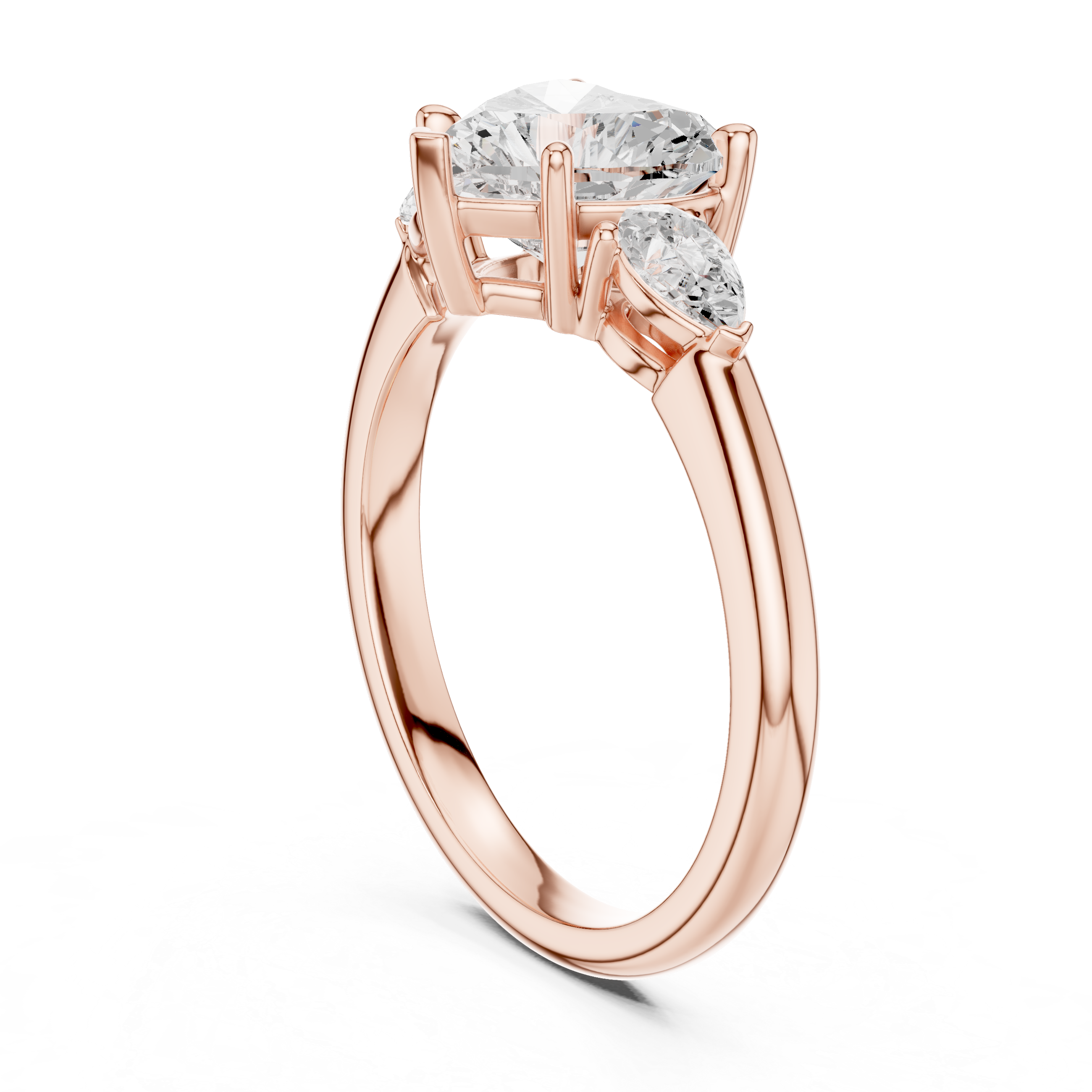 Heart Cut Diamond Three Stone Ring with Pear Side Diamonds