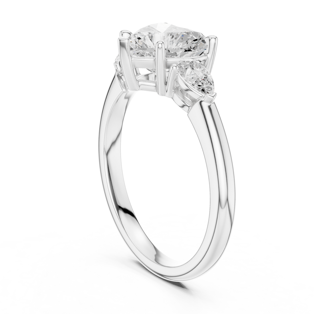 Heart Cut Diamond Three Stone Ring with Pear Side Diamonds