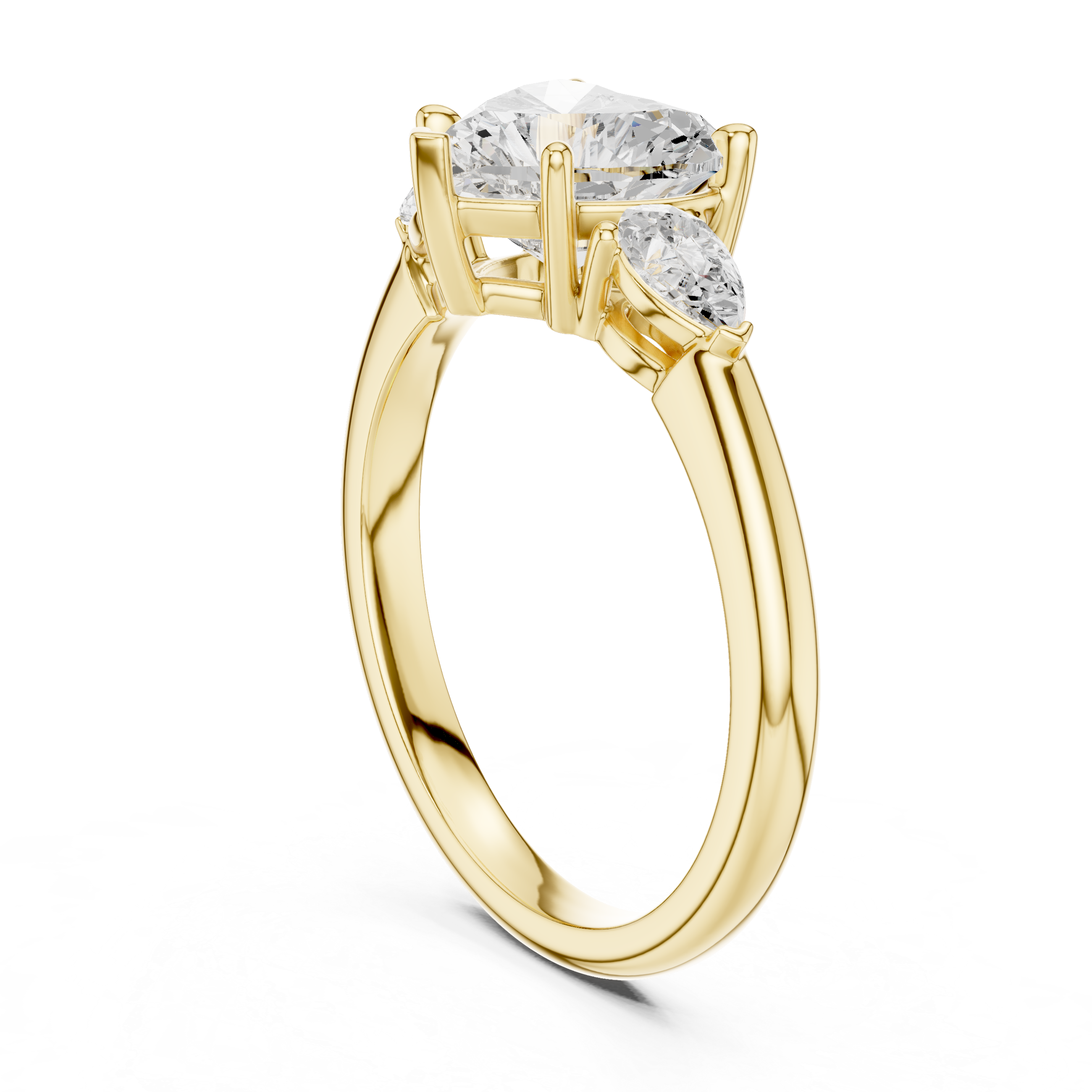 Heart Cut Diamond Three Stone Ring with Pear Side Diamonds