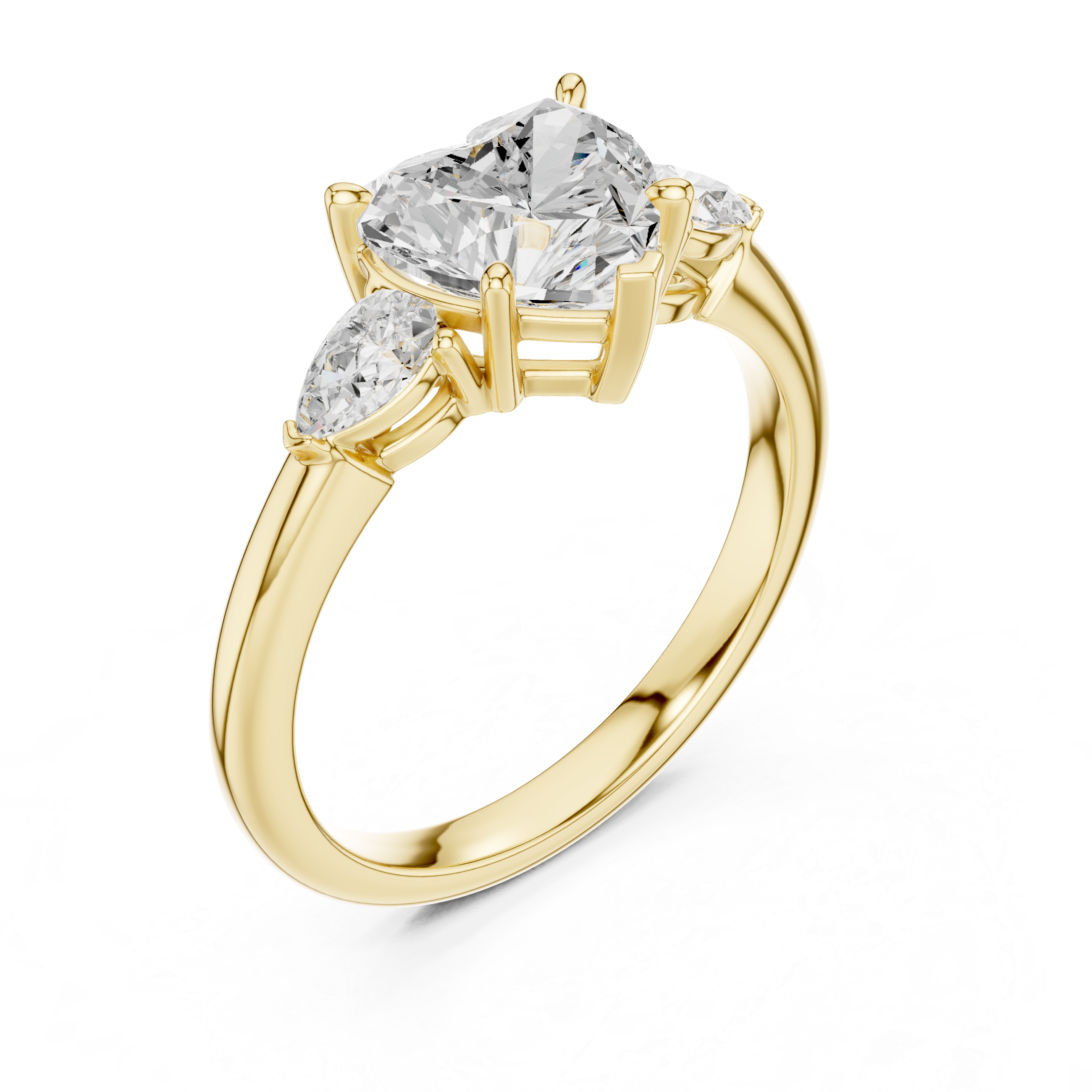 Heart Cut Diamond Three Stone Ring with Pear Side Diamonds