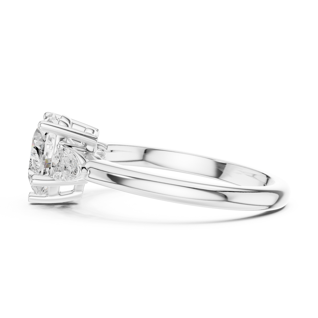 Heart Cut Diamond Three Stone Ring with Pear Side Diamonds