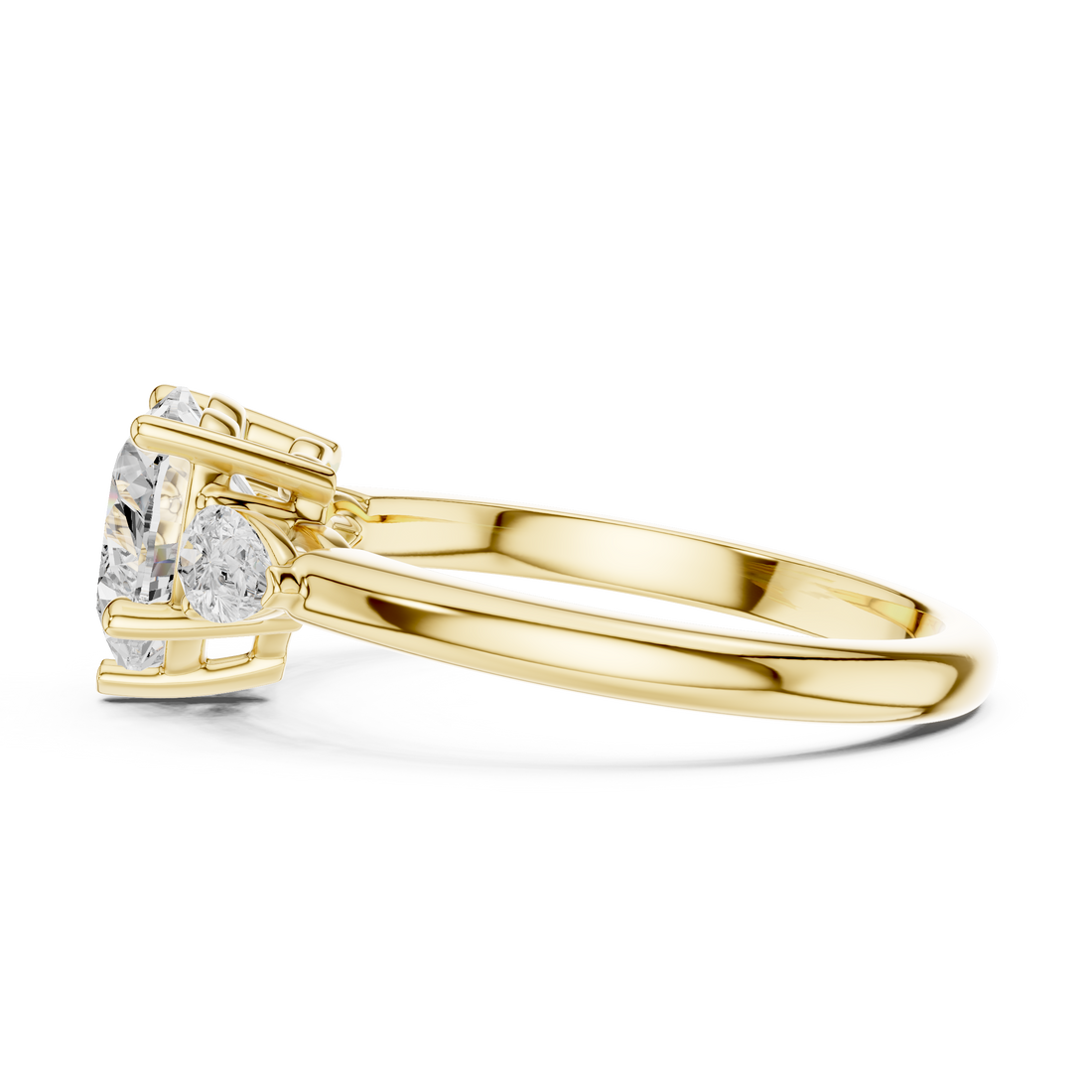 Heart Cut Diamond Three Stone Ring with Pear Side Diamonds