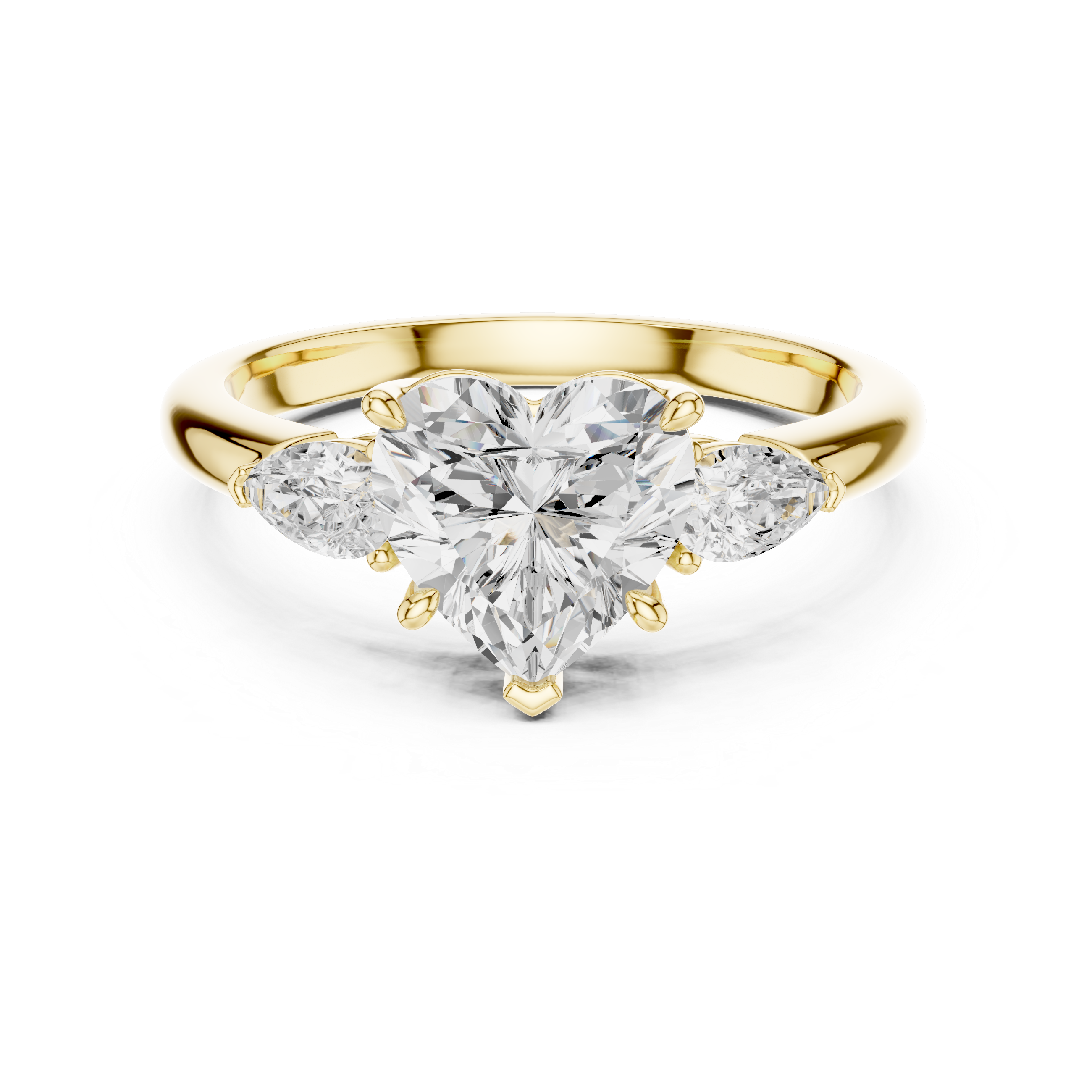 Heart Cut Diamond Three Stone Ring with Pear Side Diamonds