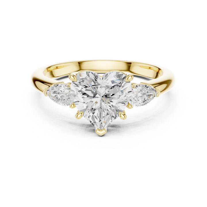 Heart Cut Diamond Three Stone Ring with Pear Side Diamonds