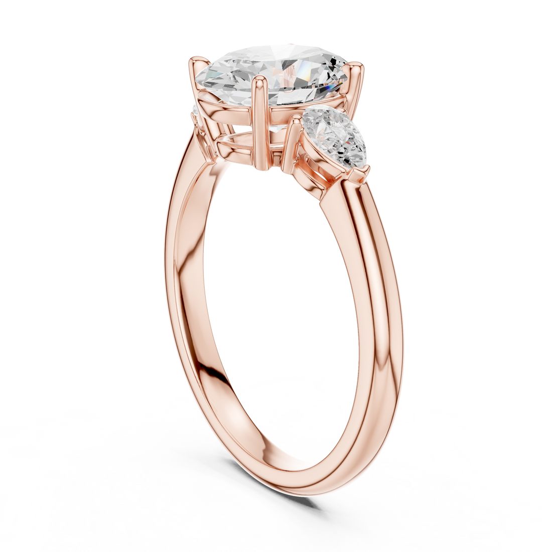 Oval Cut Diamond Three Stone Engagement Ring with Pear Side Diamonds