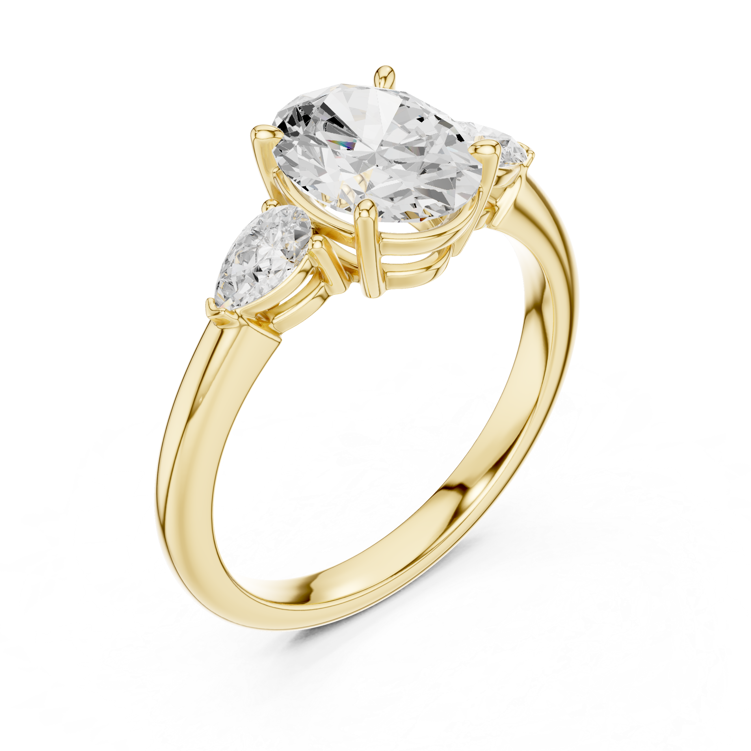 Oval Cut Diamond Three Stone Engagement Ring with Pear Side Diamonds