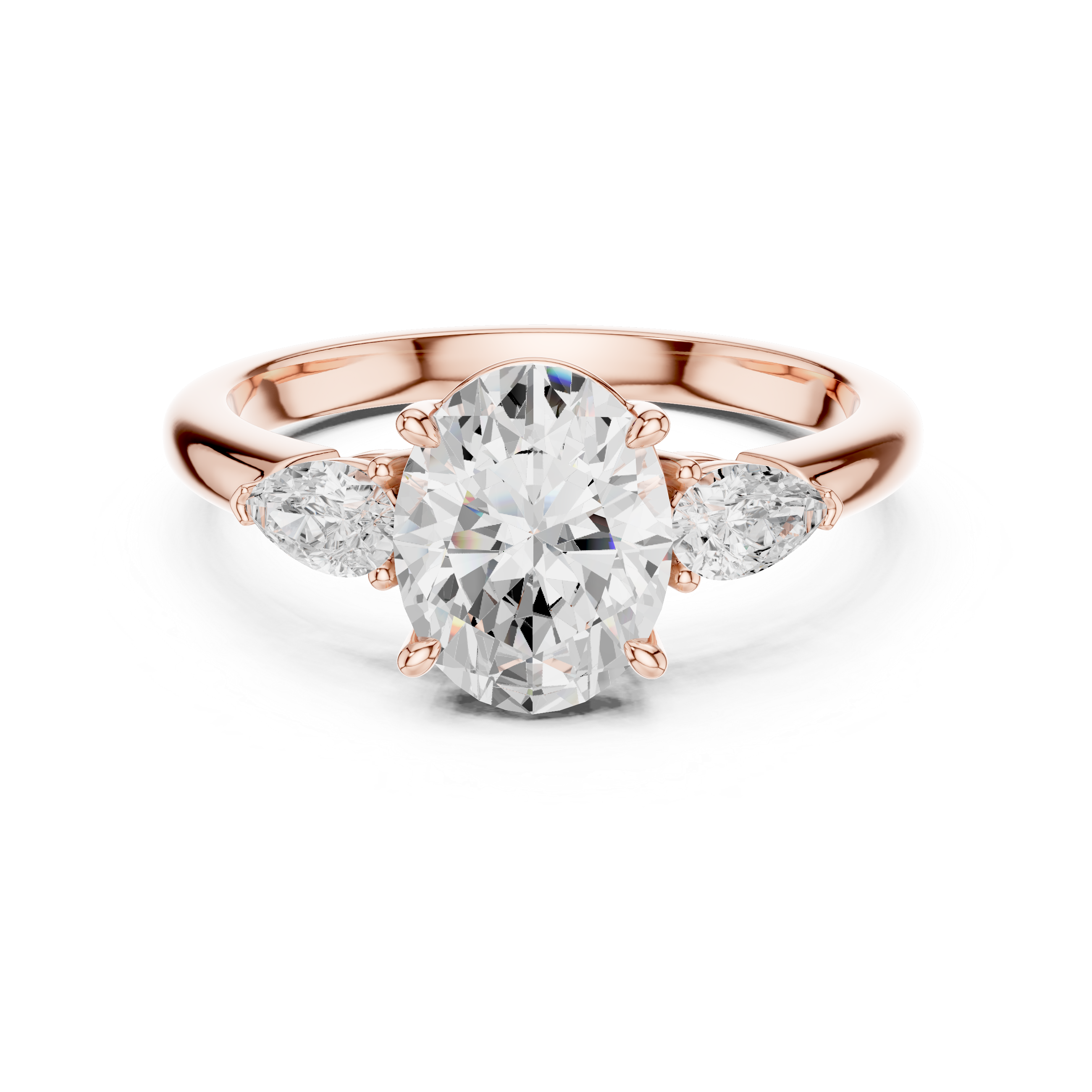Oval Cut Diamond Three Stone Engagement Ring with Pear Side Diamonds