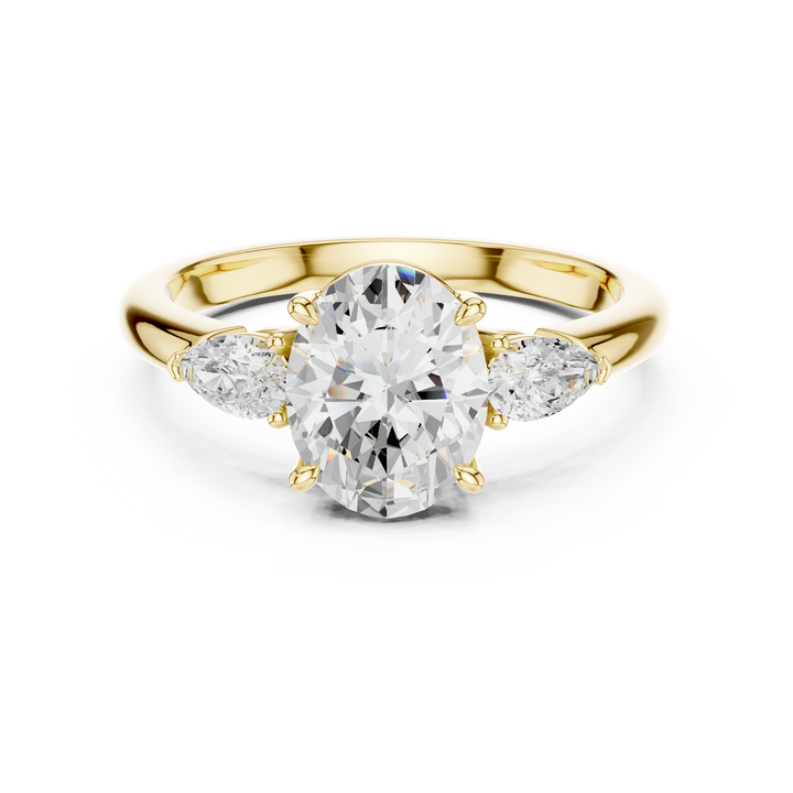 Oval Cut Diamond Three Stone Engagement Ring with Pear Side Diamonds