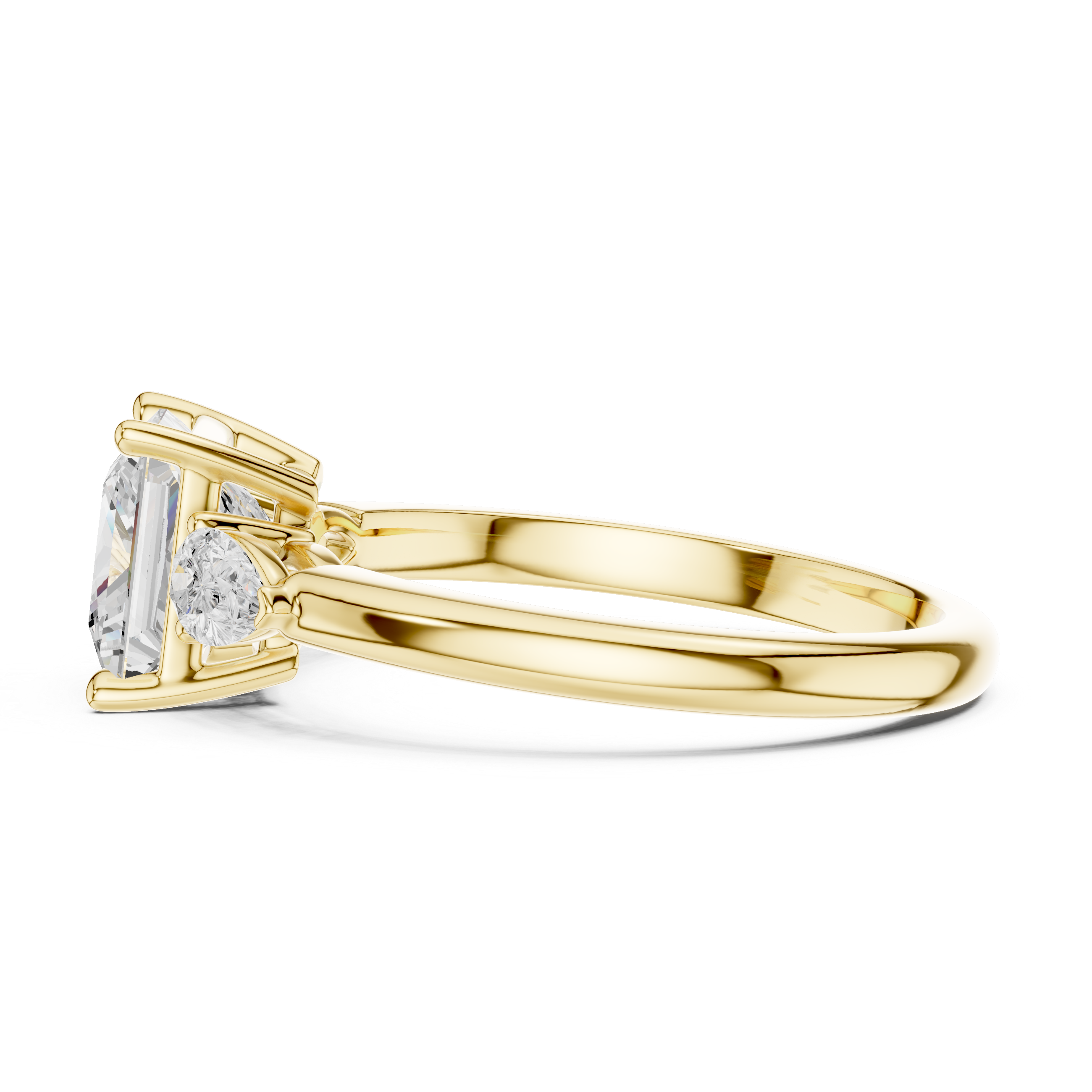 Princess Cut Diamond Three Stone Engagement Ring with Pear Side Diamonds