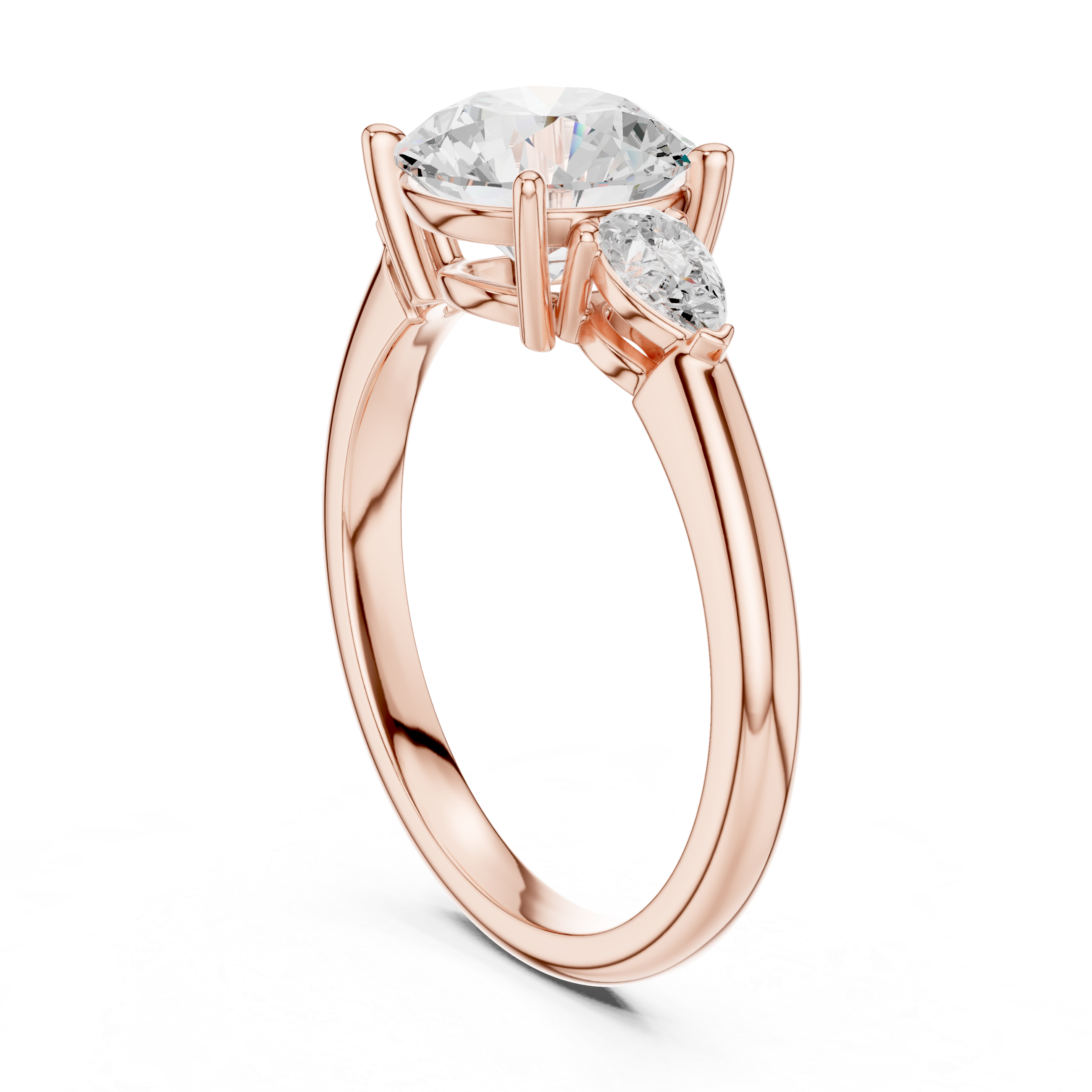 Round Cut Diamond Three Stone Engagement Ring with Pear Side Diamonds