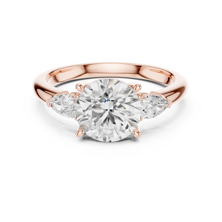 Round Cut Diamond Three Stone Engagement Ring with Pear Side Diamonds