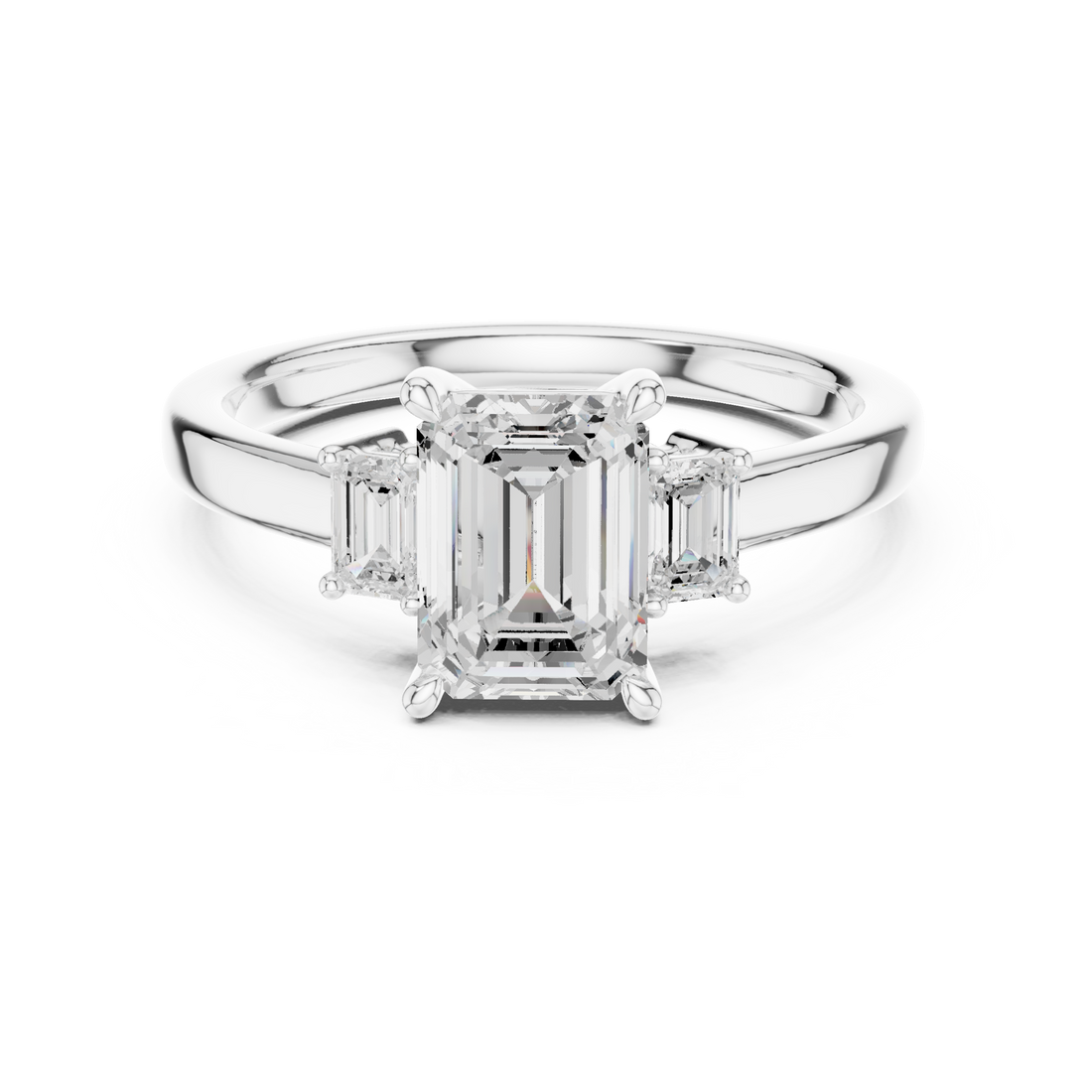 Modern three-stone diamond ring symbolizing past present and future with elegant design.