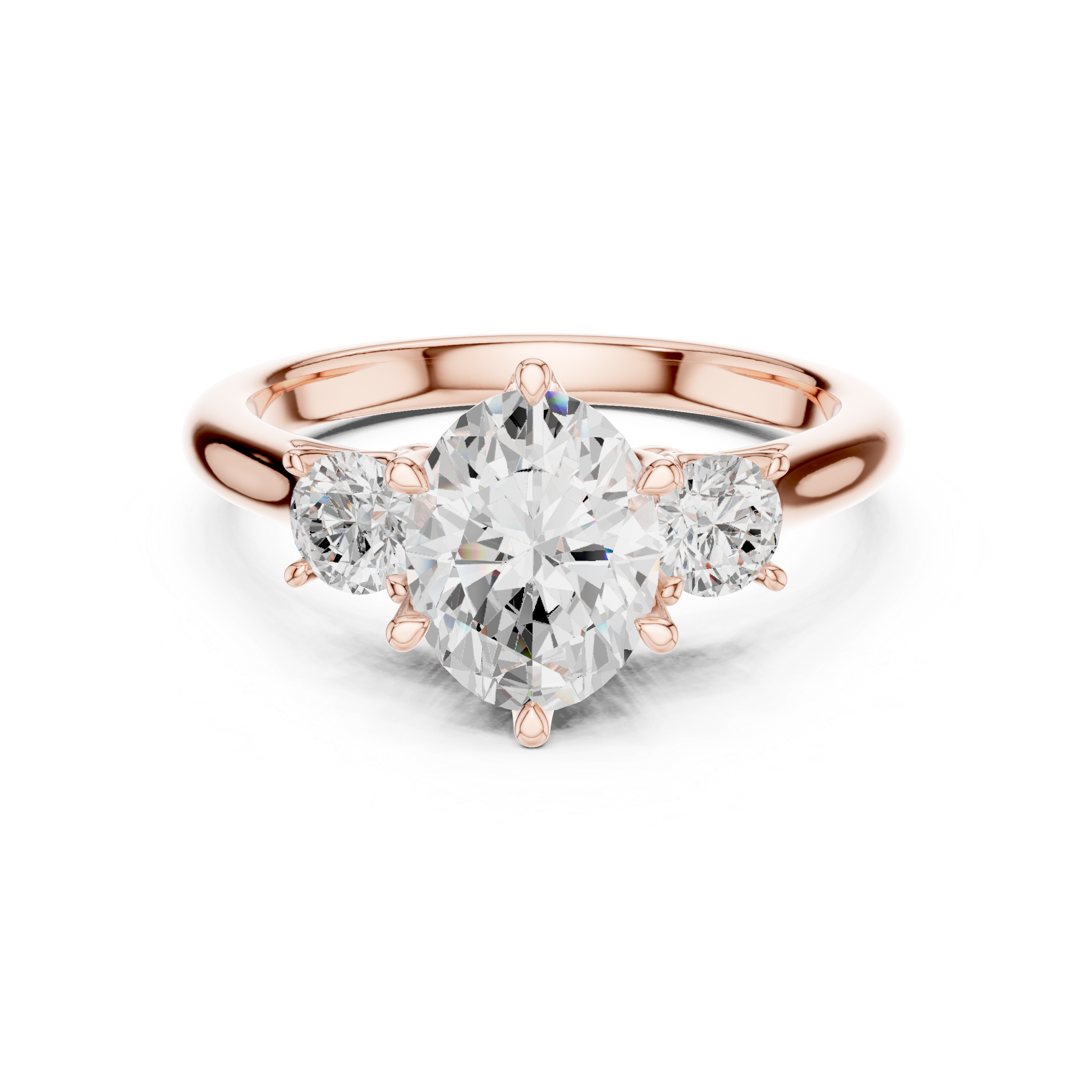 Sparkling Oval Cut Diamond Three Stone Classic Engagement Ring close-up accent detail
