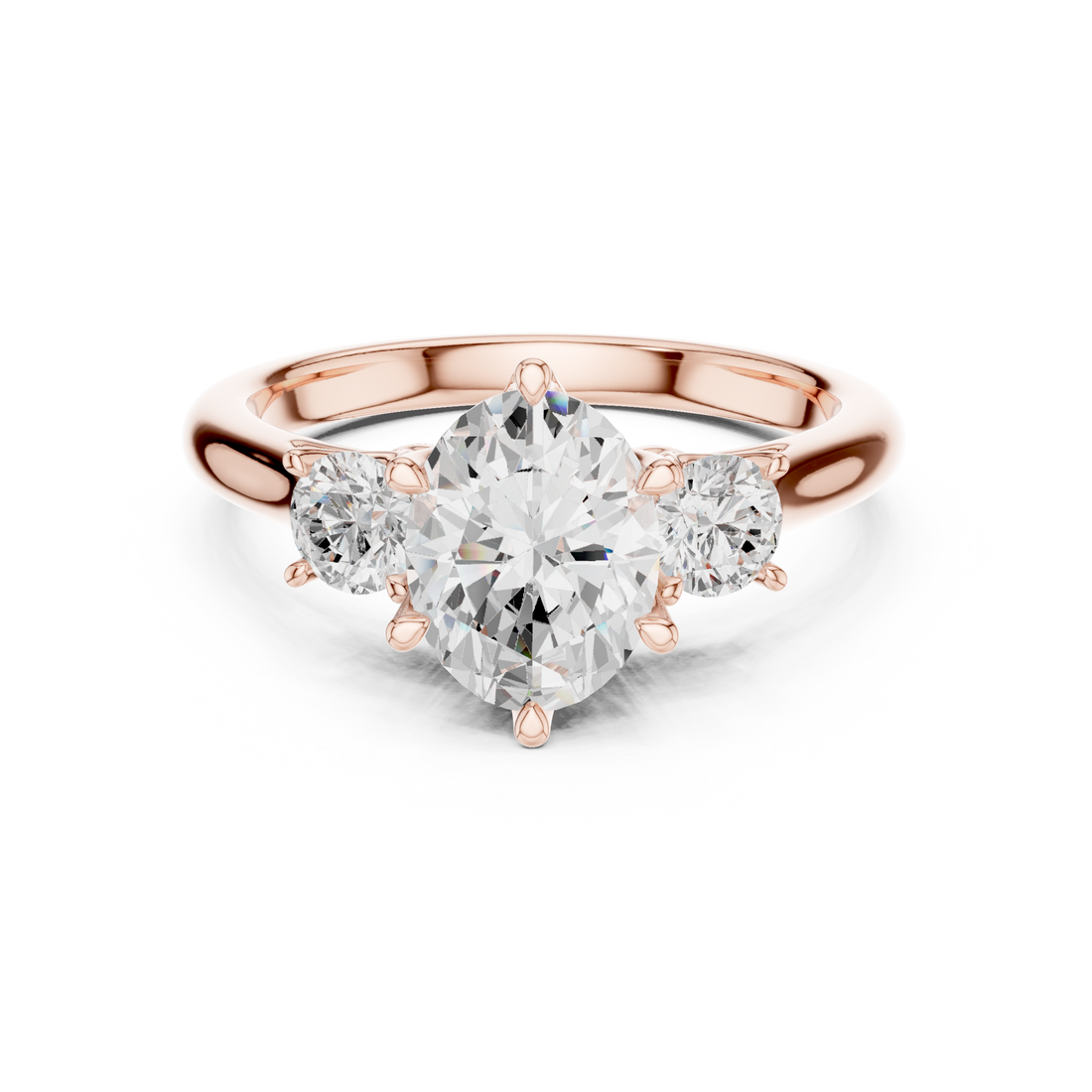 Sparkling Oval Cut Diamond Three Stone Classic Engagement Ring close-up accent detail