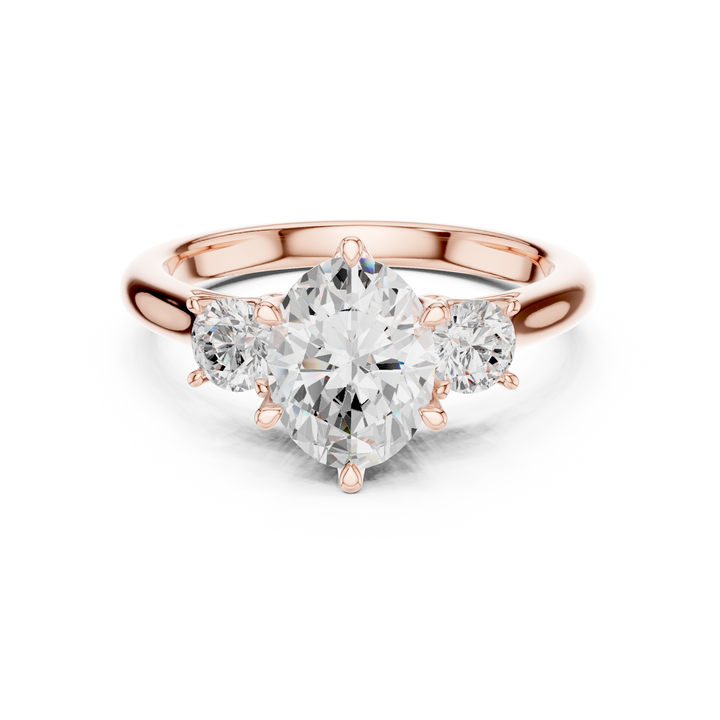 Sparkling Oval Cut Diamond Three Stone Classic Engagement Ring close-up accent detail