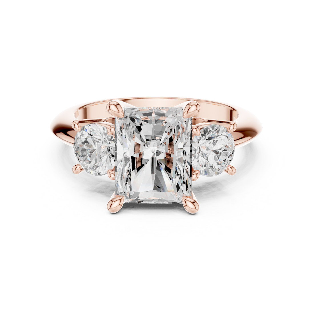 Sparkling Radiant Cut Diamond Three Stone Engagement Ring close-up accent detail