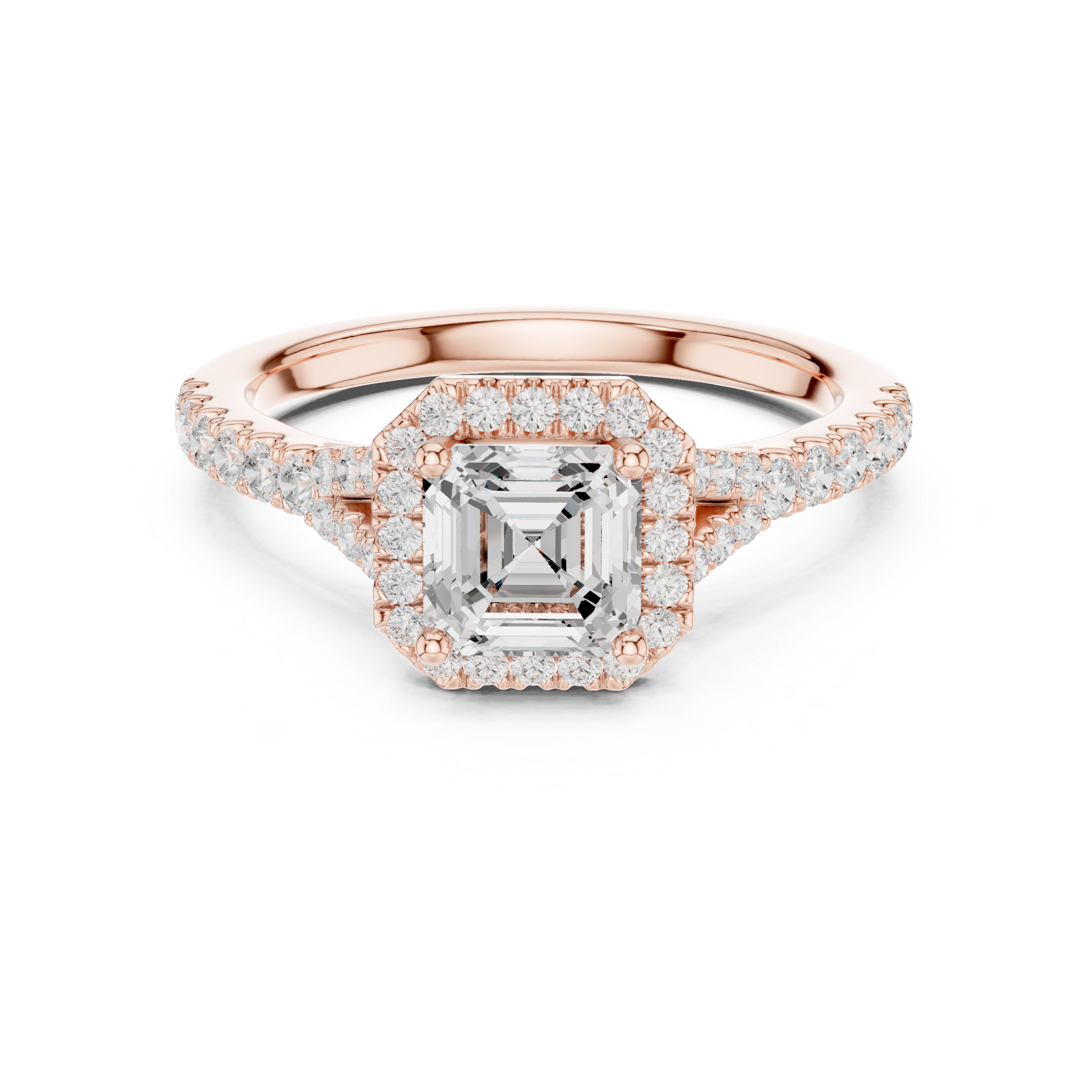 Sparkling Asscher Cut Diamond Halo Pavé Engagement Ring close-up accent detail